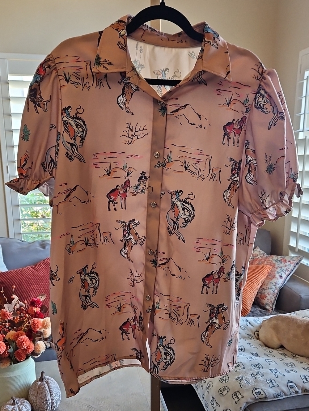 Mauve Western Print Button-Down Blouse